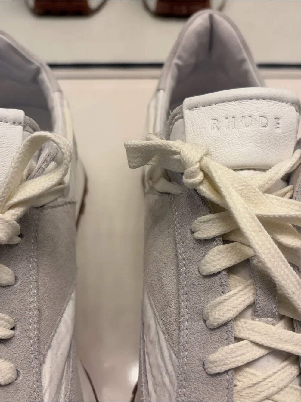 Rhude Men’s Light Gray & Cream Suede Nylon Sneakers